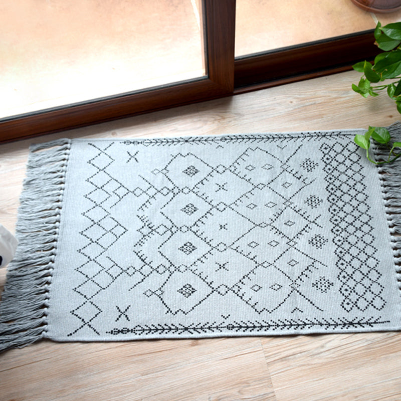 Lisslune | Southwest Tribal Pattern Rug Blue and Black Cotton Rug Non-Slip Pet-Friendly Washable Rug for Living Room