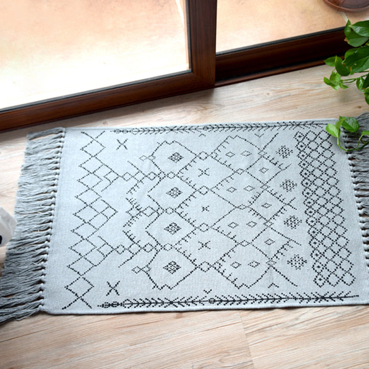 Lisslune | Southwest Tribal Pattern Rug Blue and Black Cotton Rug Non-Slip Pet-Friendly Washable Rug for Living Room
