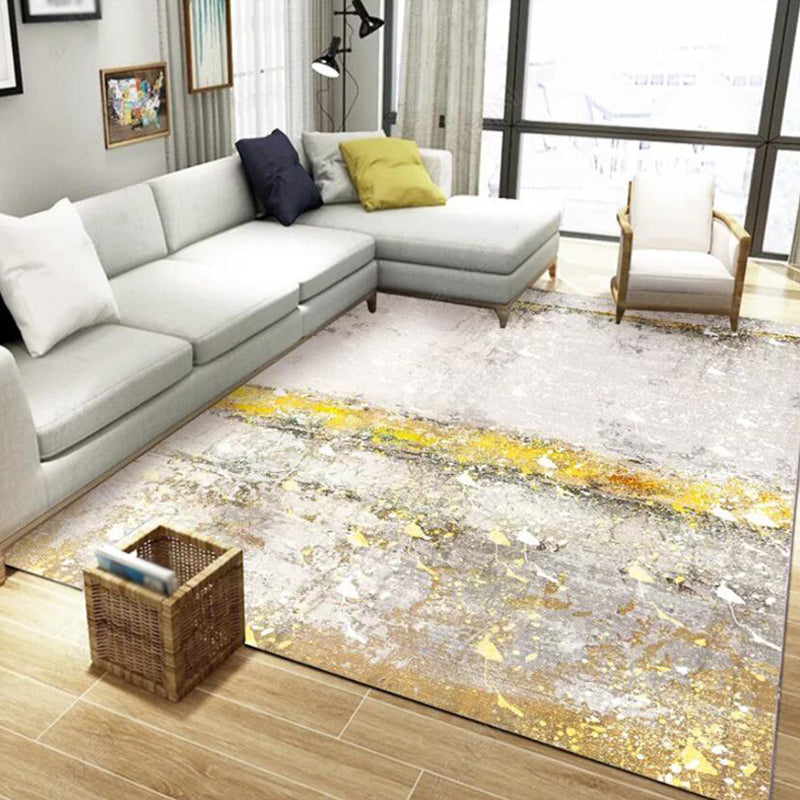 Lisslune | Stylish Gold Modern Rug Synthetic Abstract Rug Non-Slip Pet-Friendly Washable Rug for the Living Room