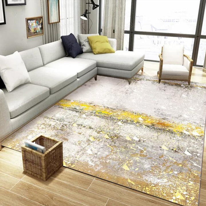 Lisslune | Stylish Gold Modern Rug Synthetic Abstract Rug Non-Slip Pet-Friendly Washable Rug for the Living Room