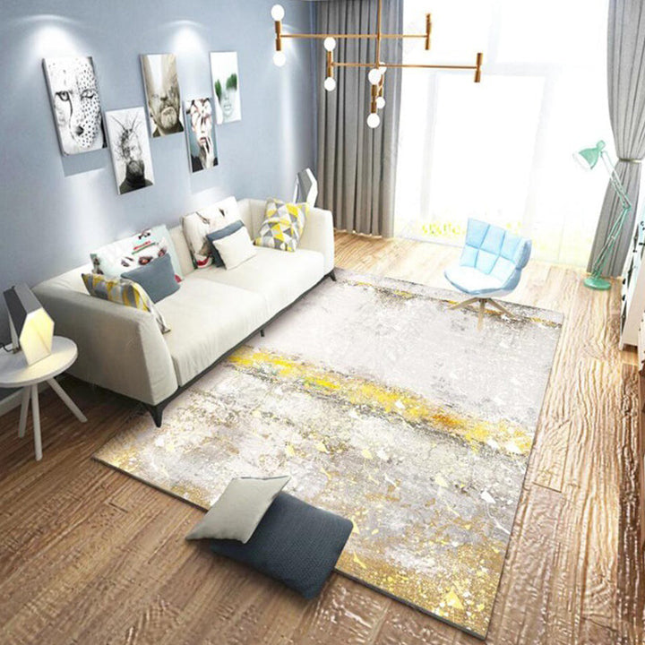 Lisslune | Stylish Gold Modern Rug Synthetic Abstract Rug Non-Slip Pet-Friendly Washable Rug for the Living Room