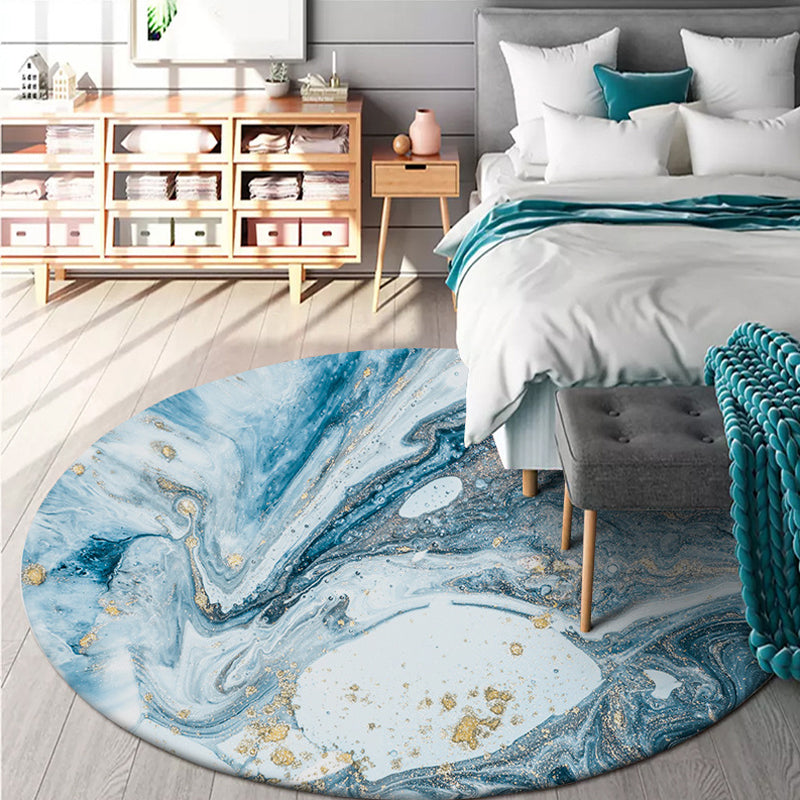 Lisslune | Simple Abstract Area Rug Green and Blue Modernist Carpet Polyester Non-Slip Pet-Friendly Washable Rug for the Living Room
