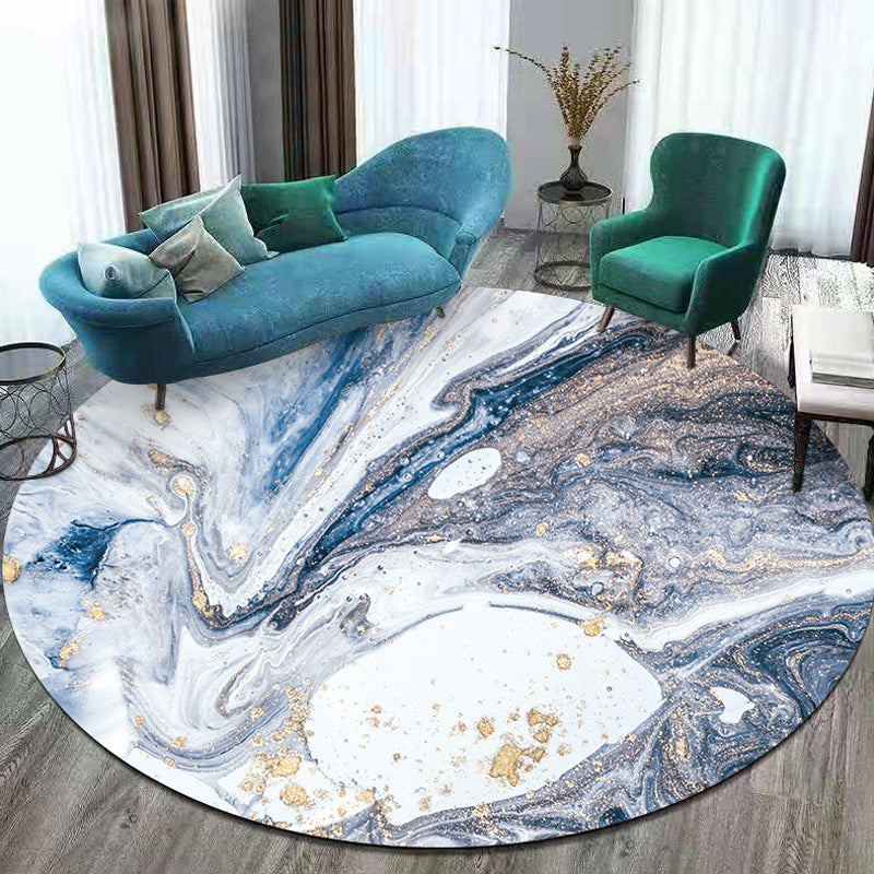 Lisslune | Simple Abstract Area Rug Green and Blue Modernist Carpet Polyester Non-Slip Pet-Friendly Washable Rug for the Living Room