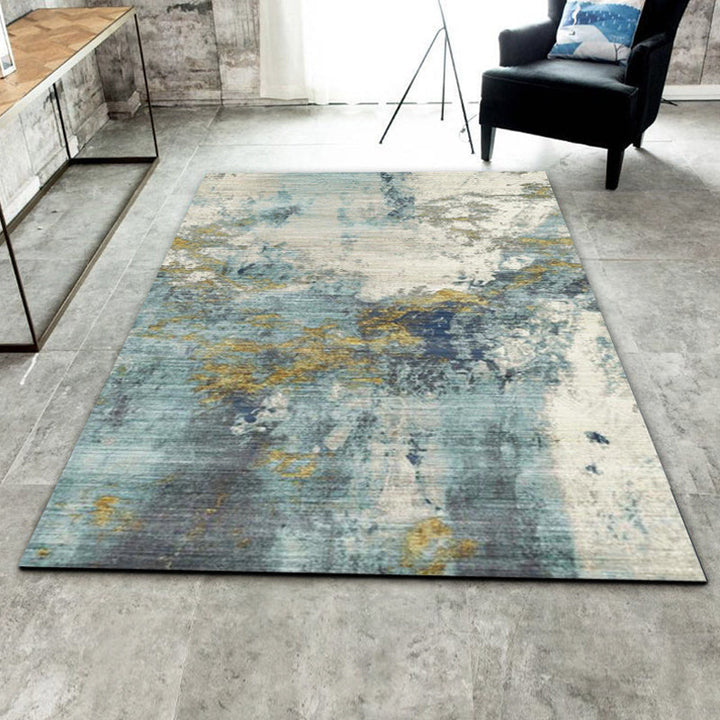Lisslune | Green Living Room Carpet Industrial Abstract Carpet Polyester Machine Washable Non-Slip Backing Rug