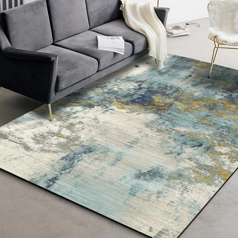 Lisslune | Green Living Room Carpet Industrial Abstract Carpet Polyester Machine Washable Non-Slip Backing Rug