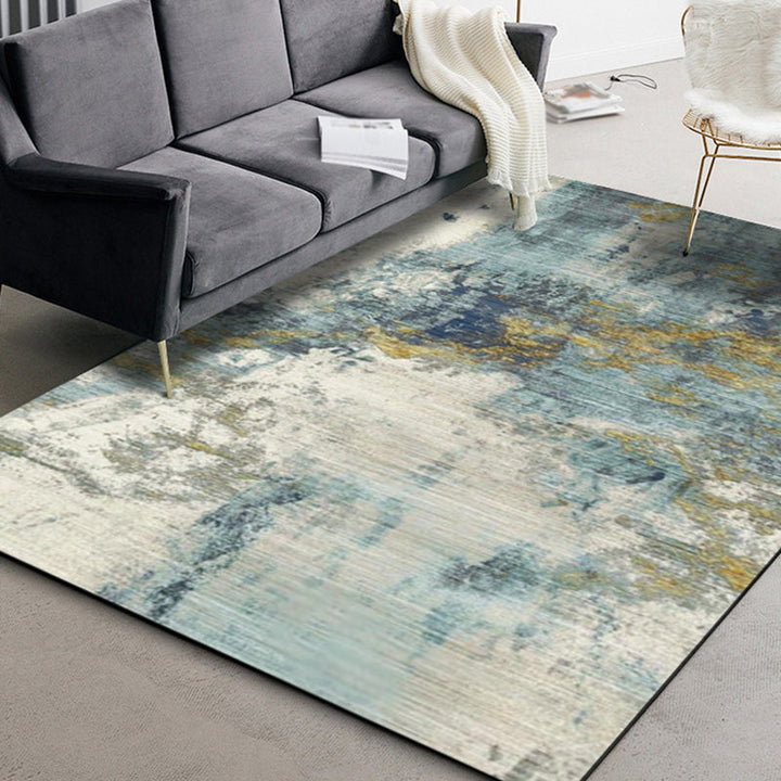Lisslune | Green Living Room Carpet Industrial Abstract Carpet Polyester Machine Washable Non-Slip Backing Rug