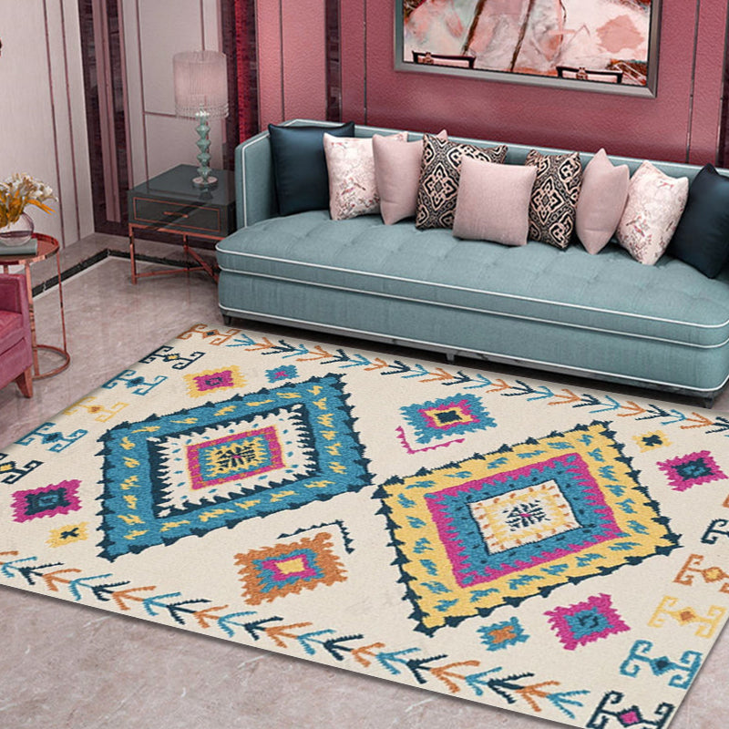 Lisslune | Southwestern Tribal Pattern Carpet Multicolor Polyester Carpet Non-Slip Background Pet-Friendly Washable Carpet for Home