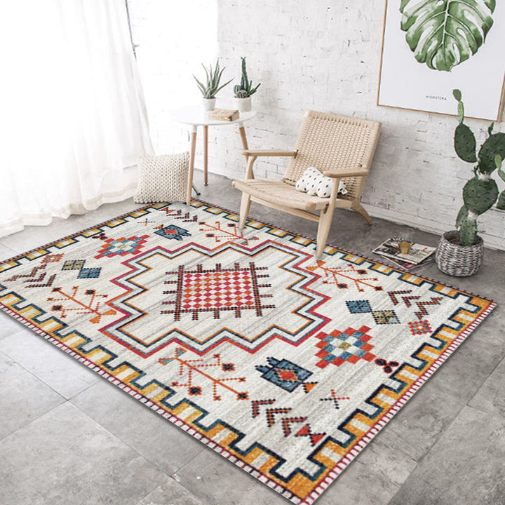 Lisslune | Southwestern Tribal Pattern Carpet Multicolor Polyester Carpet Non-Slip Background Pet-Friendly Washable Carpet for Home