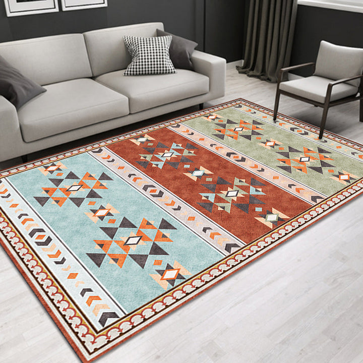 Lisslune | Southwestern Tribal Pattern Carpet Multicolor Polyester Carpet Non-Slip Background Pet-Friendly Washable Carpet for Home