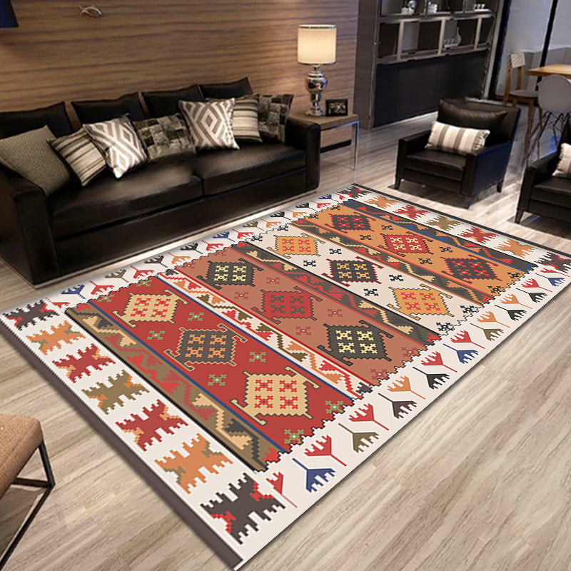 Lisslune | Southwestern Tribal Pattern Carpet Multicolor Polyester Carpet Non-Slip Background Pet-Friendly Washable Carpet for Home