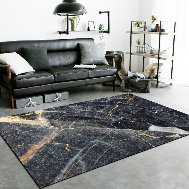 Lisslune | Black Living Room Rug Modernism Marble Surface Pattern Rug Polyester Machine Washable Non-Slip Backing Rug