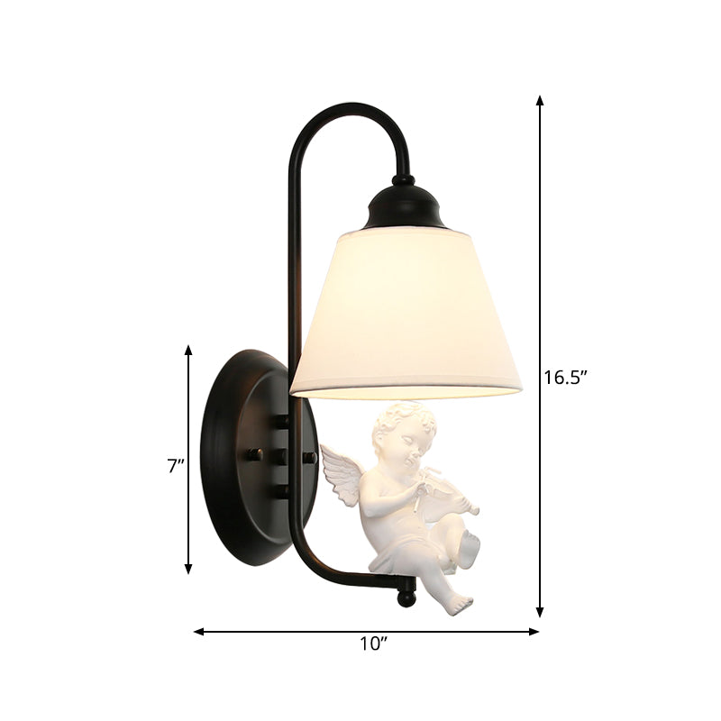 Skørter | Monochrome Tapered Shade Wall Lamp with Angel Deco Modern Metal Wall Lamp for Adult Bedroom