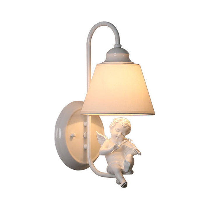 Skørter | Monochrome Tapered Shade Wall Lamp with Angel Deco Modern Metal Wall Lamp for Adult Bedroom
