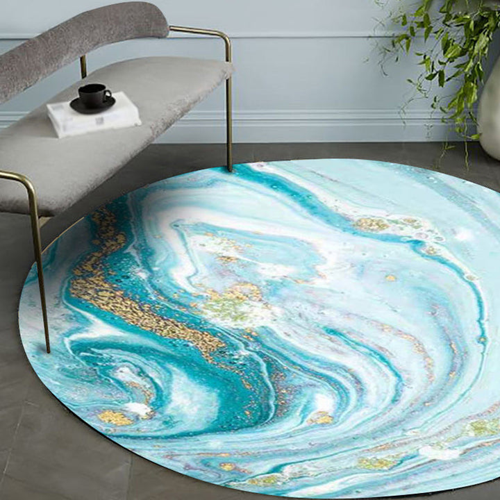 Lisslune | Modern Watercolor Pattern Area Rug Blue Polyester Carpet Non-Slip Pet-Friendly Washable Rug for Study