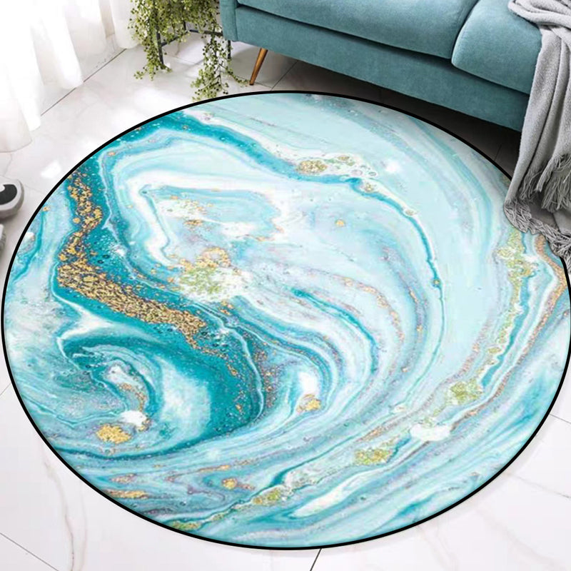 Lisslune | Modern Watercolor Pattern Area Rug Blue Polyester Carpet Non-Slip Pet-Friendly Washable Rug for Study