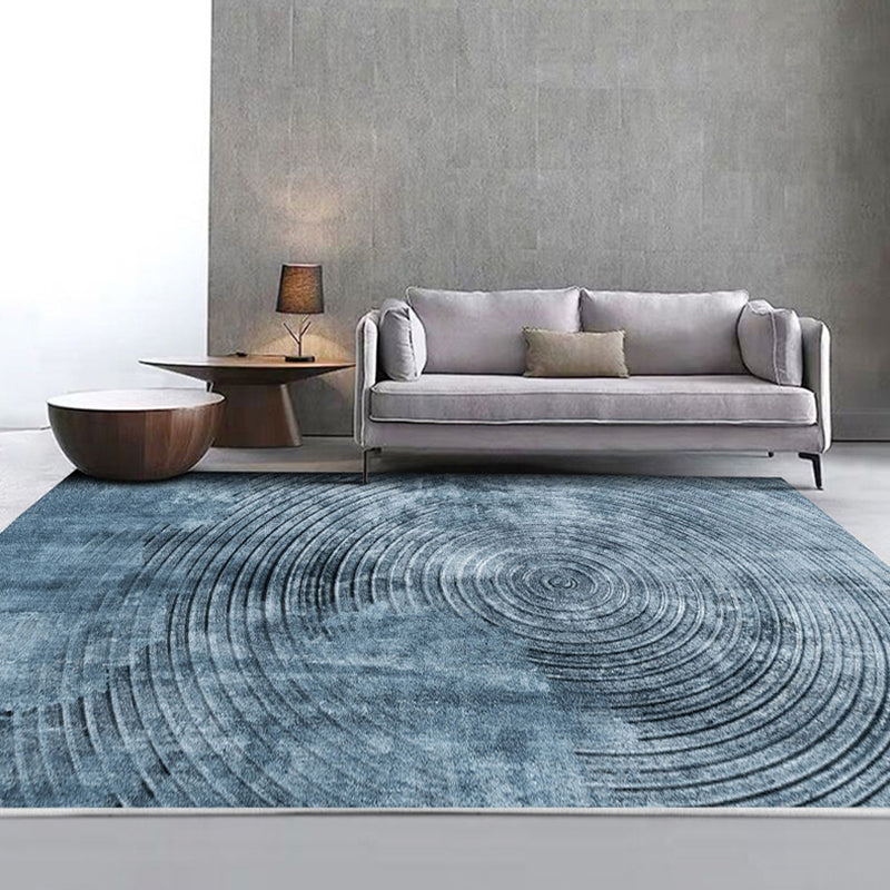 Lisslune | Blue concentric circle pattern rug Synthetic industrial rug Washable Non-slip backing rug for decoration
