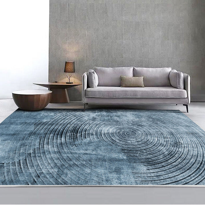 Lisslune | Blue concentric circle pattern rug Synthetic industrial rug Washable Non-slip backing rug for decoration