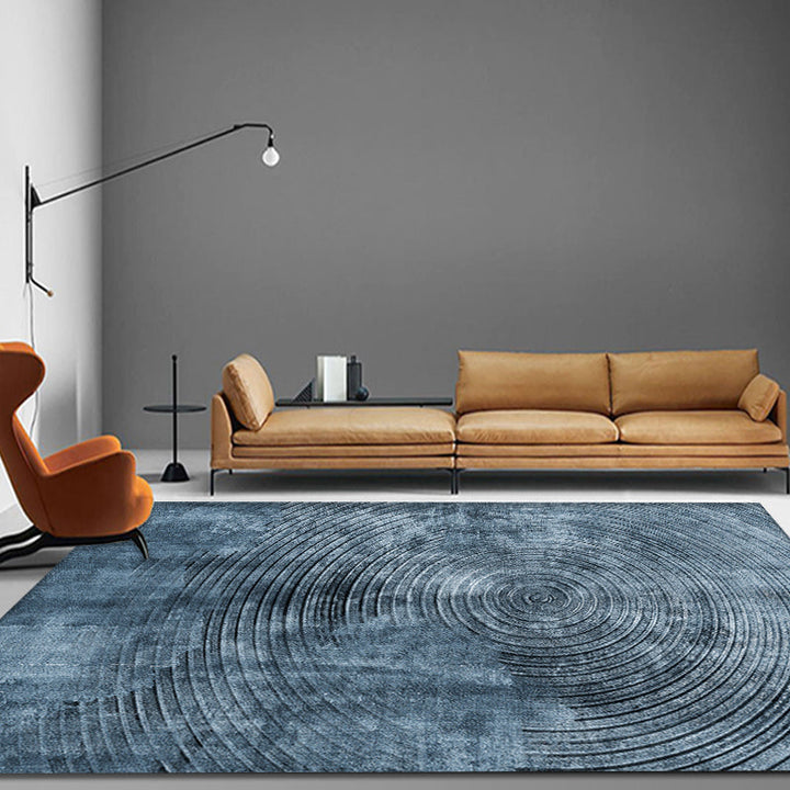 Lisslune | Blue concentric circle pattern rug Synthetic industrial rug Washable Non-slip backing rug for decoration