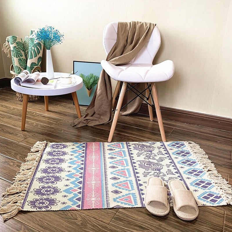 Lisslune | Eunique Tribal Pattern Rug Multicolored Southwestern Rug Cotton Washable Non-Slip Pet-Friendly Rug for the Living Room