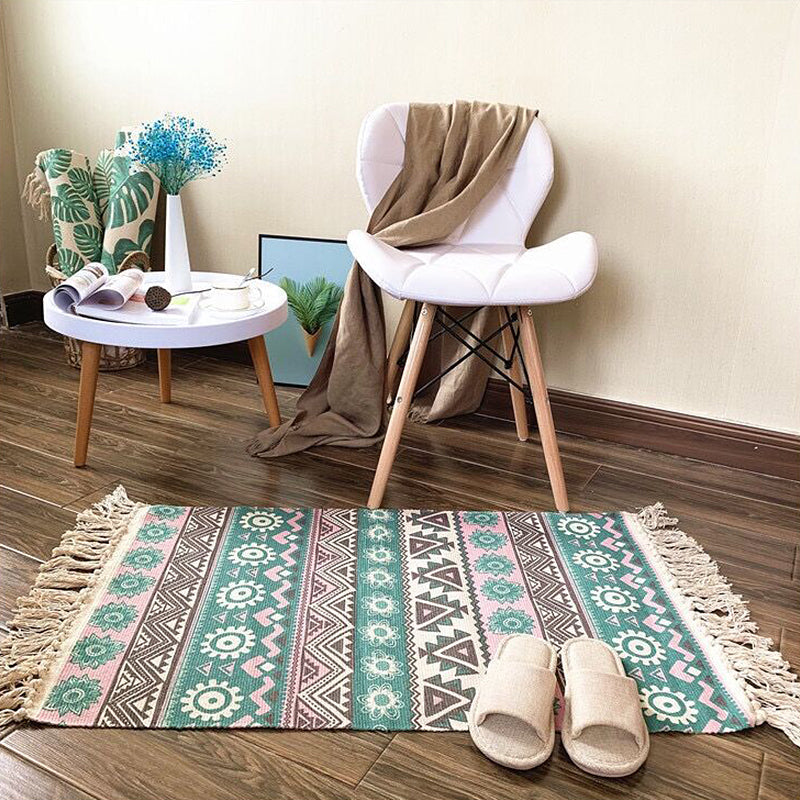 Lisslune | Eunique Tribal Pattern Rug Multicolored Southwestern Rug Cotton Washable Non-Slip Pet-Friendly Rug for the Living Room