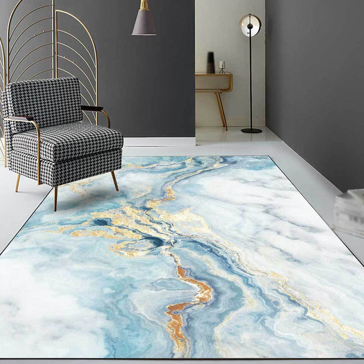 Lisslune | Modern Abstract Carpet Blue Synthetic Carpet Non-Slip Pet-Friendly Washable Carpet for Home