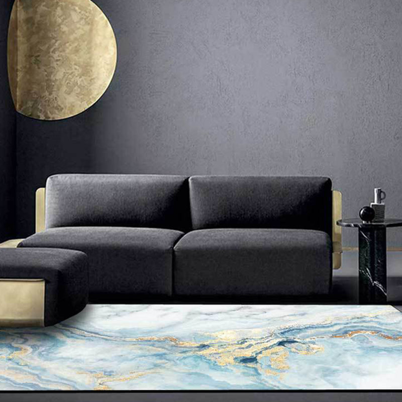 Lisslune | Modern Abstract Carpet Blue Synthetic Carpet Non-Slip Pet-Friendly Washable Carpet for Home