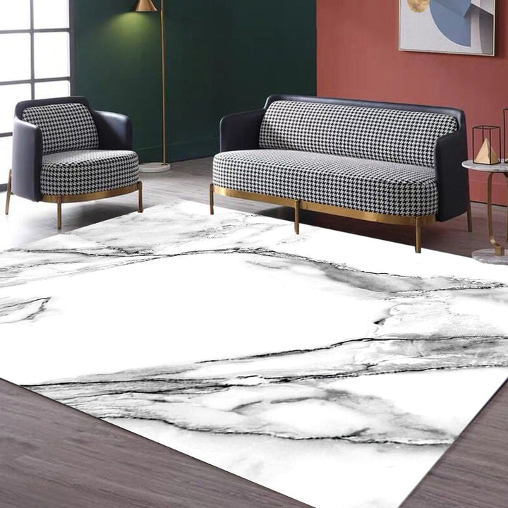 Lisslune | Casual Abstract Rug Black and White Modernist Area Rug Polyester Non-Slip Pet-Friendly Washable Rug for the Living Room