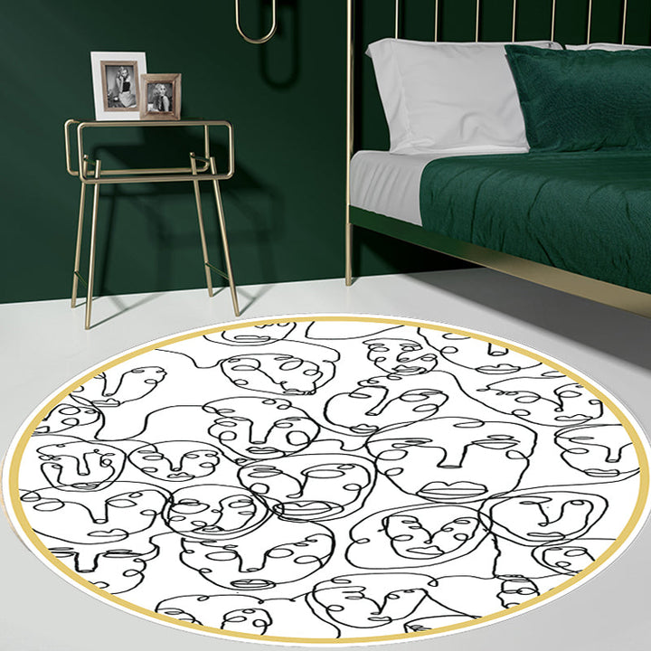 Lisslune | Modernism Face Pattern Carpet White Polypropylene Carpet Anti-Slip Underlay Pet Friendly Washable Carpet for Decoration