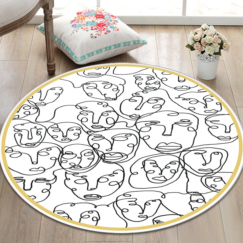 Lisslune | Modernism Face Pattern Carpet White Polypropylene Carpet Anti-Slip Underlay Pet Friendly Washable Carpet for Decoration