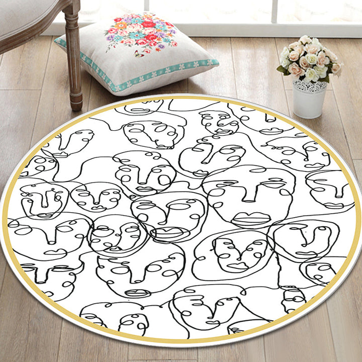 Lisslune | Modernism Face Pattern Carpet White Polypropylene Carpet Anti-Slip Underlay Pet Friendly Washable Carpet for Decoration