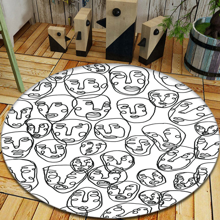 Lisslune | Modernism Face Pattern Carpet White Polypropylene Carpet Anti-Slip Underlay Pet Friendly Washable Carpet for Decoration