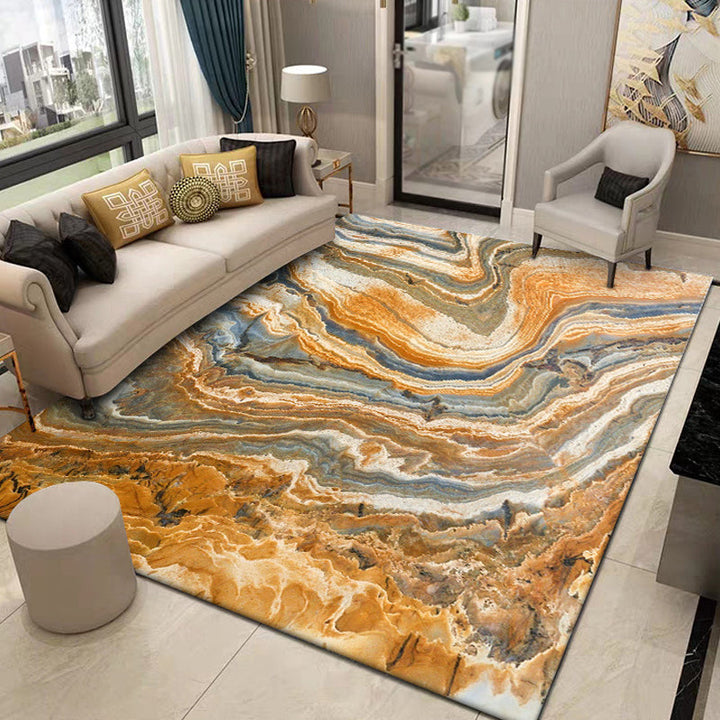 Lisslune | Brown Living Room Rug Modernism Swirl Stripes Pattern Rug Synthetic Machine Washable Non-Slip Backing Rug