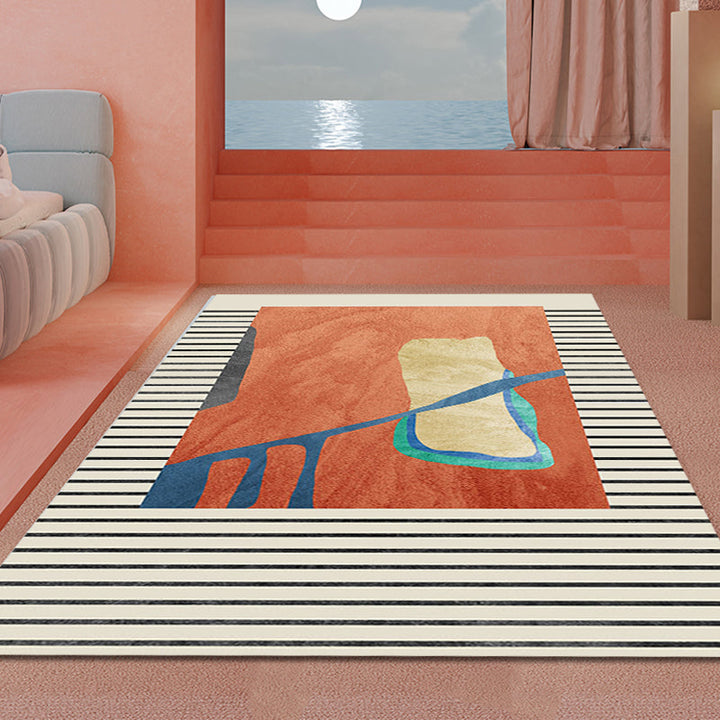 Lisslune | Modernist Abstract Area Rug Multicolor Polyester Rug Non-slip Pet-friendly Washable Area Rug for Living Room