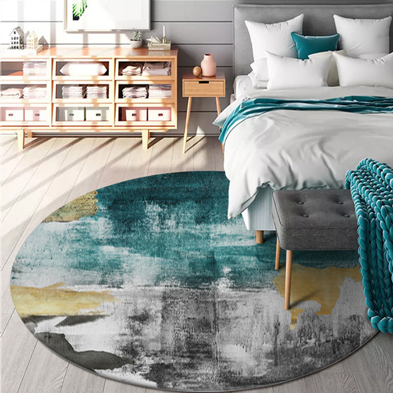 Lisslune | Industrial Abstract Carpet Blue Polyester Rug Non-Slip Pet-Friendly Washable Rug for Home