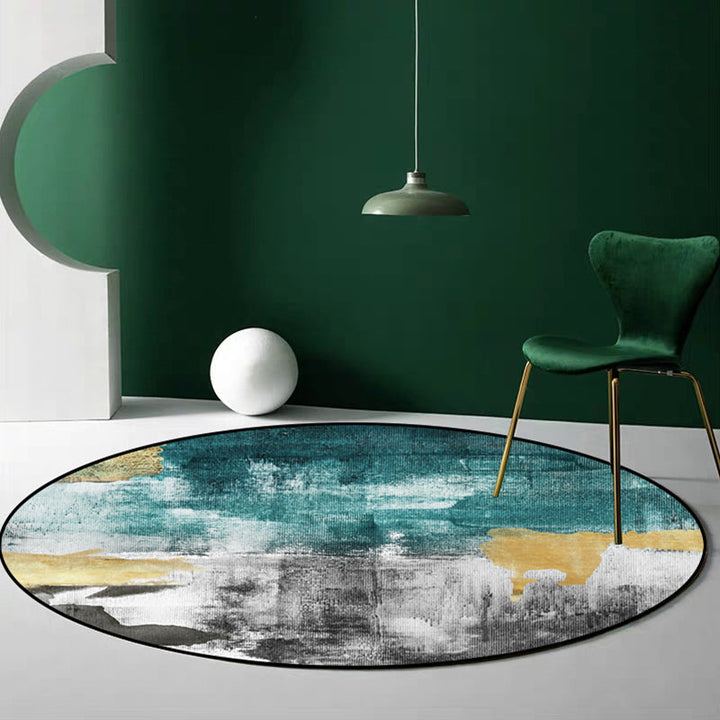 Lisslune | Industrial Abstract Carpet Blue Polyester Rug Non-Slip Pet-Friendly Washable Rug for Home