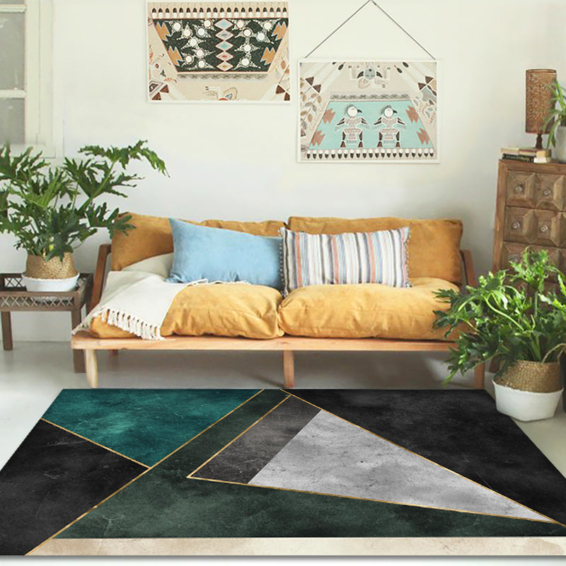 Lisslune | Nordic Parlor Rug Green Geometric Pattern Rug Polypropylene Washable Non-slip Pet-friendly Rug