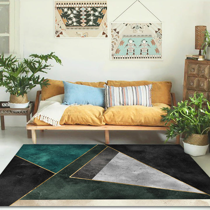 Lisslune | Nordic Parlor Rug Green Geometric Pattern Rug Polypropylene Washable Non-slip Pet-friendly Rug
