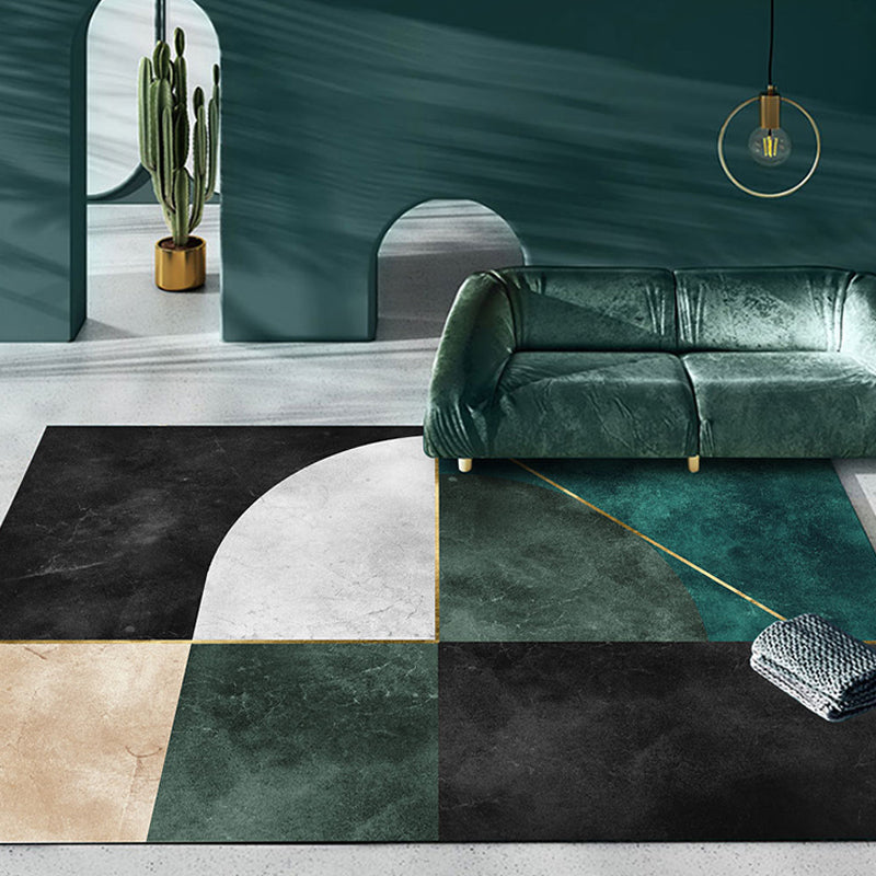 Lisslune | Nordic Parlor Rug Green Geometric Pattern Rug Polypropylene Washable Non-slip Pet-friendly Rug