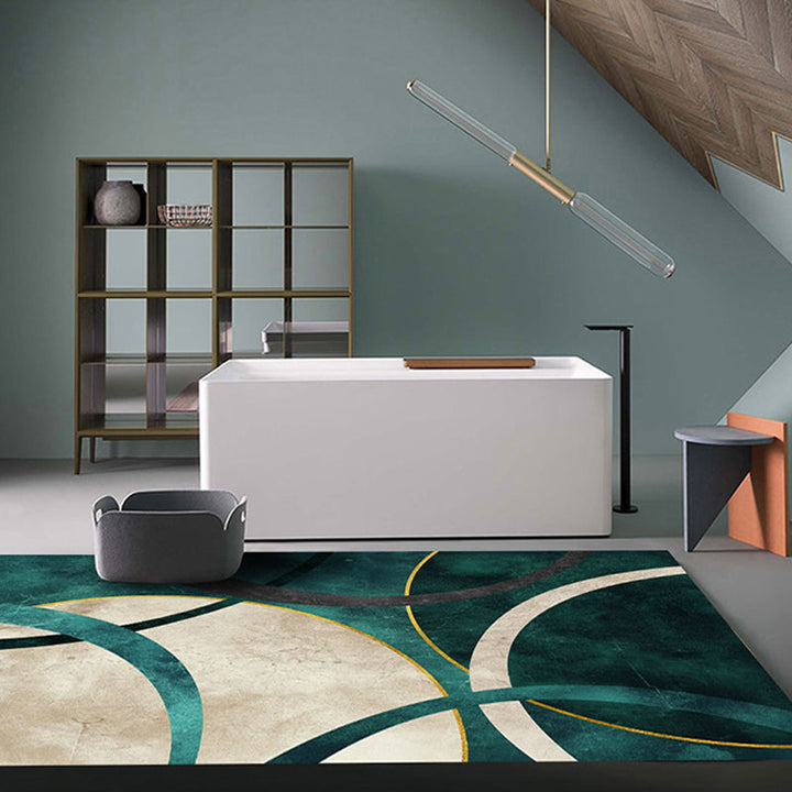 Lisslune | Nordic Parlor Rug Green Geometric Pattern Rug Polypropylene Washable Non-slip Pet-friendly Rug