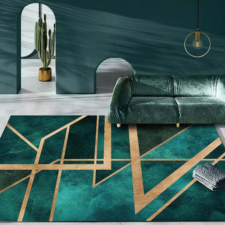 Lisslune | Nordic Parlor Rug Green Geometric Pattern Rug Polypropylene Washable Non-slip Pet-friendly Rug