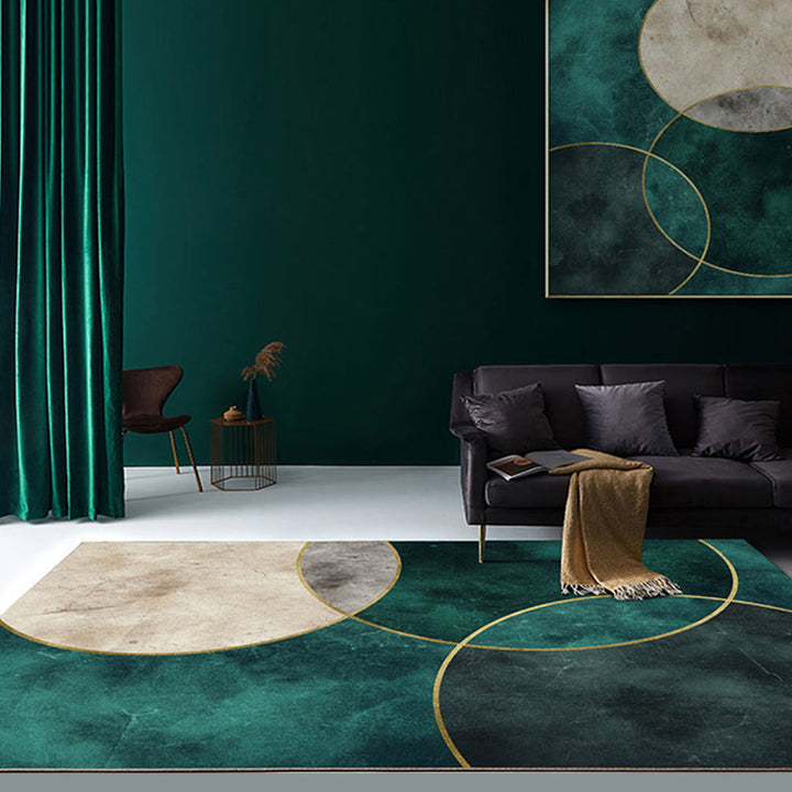 Lisslune | Nordic Parlor Rug Green Geometric Pattern Rug Polypropylene Washable Non-slip Pet-friendly Rug