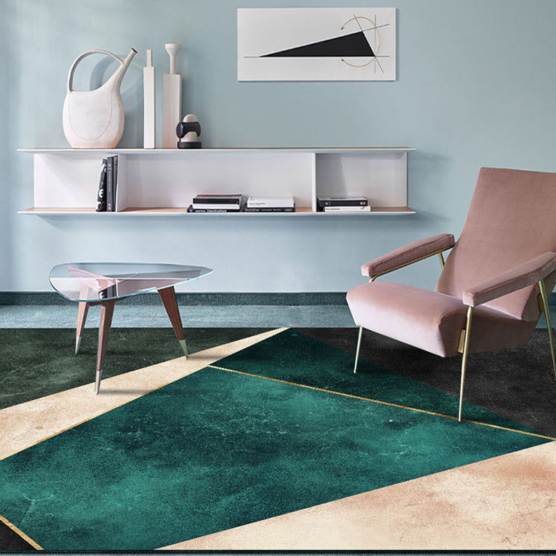 Lisslune | Nordic Parlor Rug Green Geometric Pattern Rug Polypropylene Washable Non-slip Pet-friendly Rug