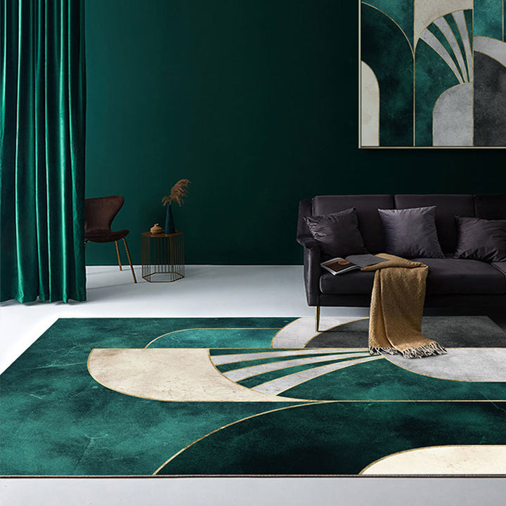 Lisslune | Nordic Parlor Rug Green Geometric Pattern Rug Polypropylene Washable Non-slip Pet-friendly Rug