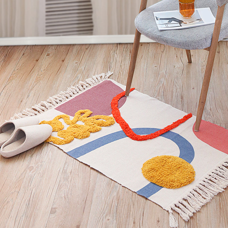 Lisslune | Multicolor Abstract Rug Cotton Novelty Rug Washable Non-Slip Pet-Friendly Rug for the Living Room