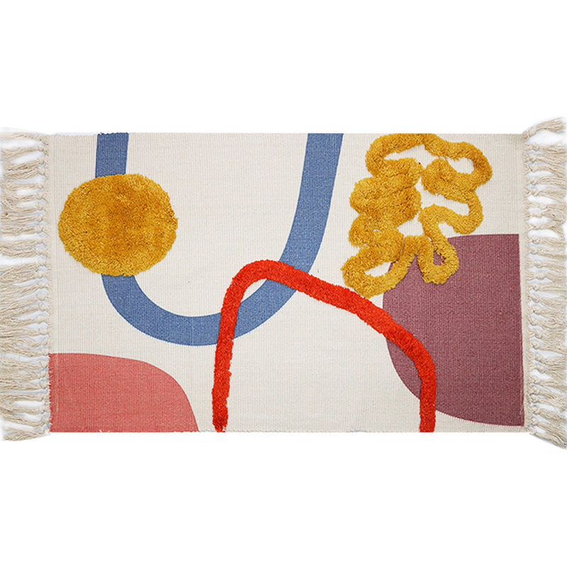 Lisslune | Multicolor Abstract Rug Cotton Novelty Rug Washable Non-Slip Pet-Friendly Rug for the Living Room