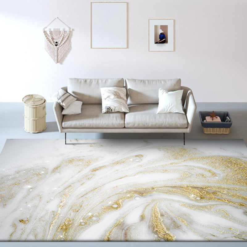 Lisslune | Unique Abstract Area Rug Gold New Rug Polypropylene Pet Friendly Washable Non-Slip Area Rug for Home