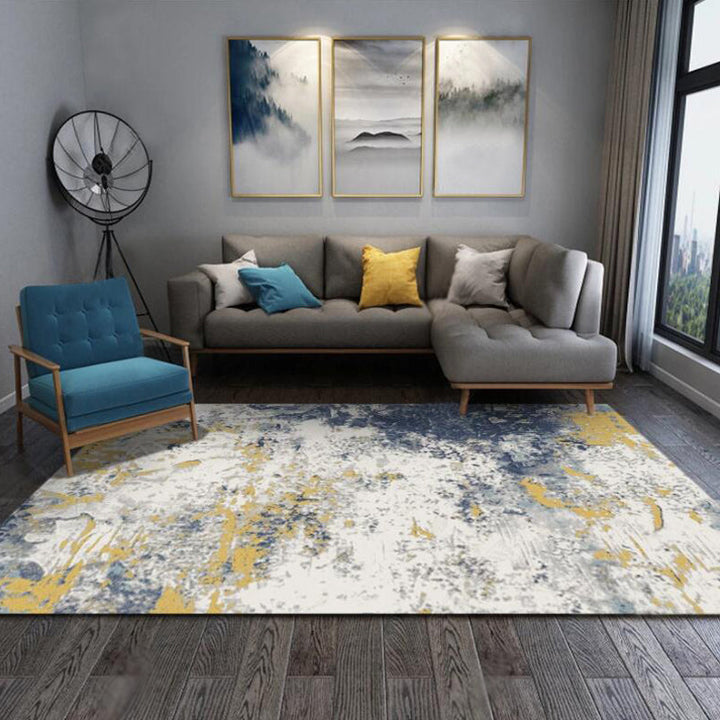 Lisslune | Unique Abstract Carpet Beige Industrial Rug Synthetic Non-slip Pet Friendly Washable Rug for Bedroom