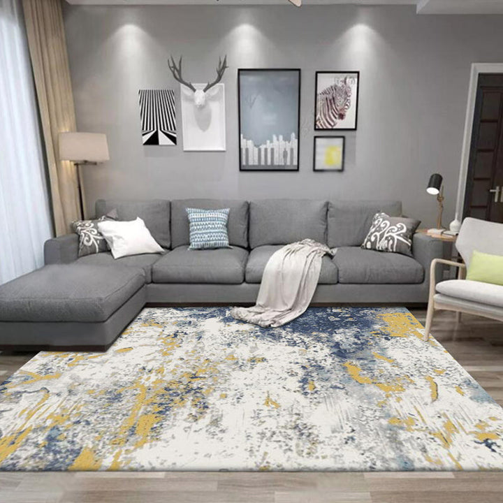 Lisslune | Unique Abstract Carpet Beige Industrial Rug Synthetic Non-slip Pet Friendly Washable Rug for Bedroom
