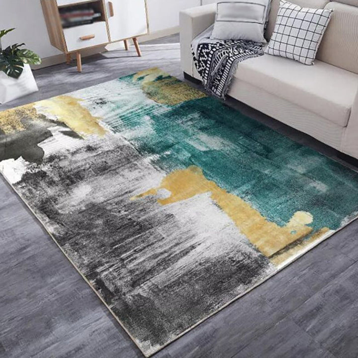 Lisslune | Multi Color Industrial Carpet Polyester Abstract Pattern Carpet Pet Friendly Non-Slip Area Rug for Living Room