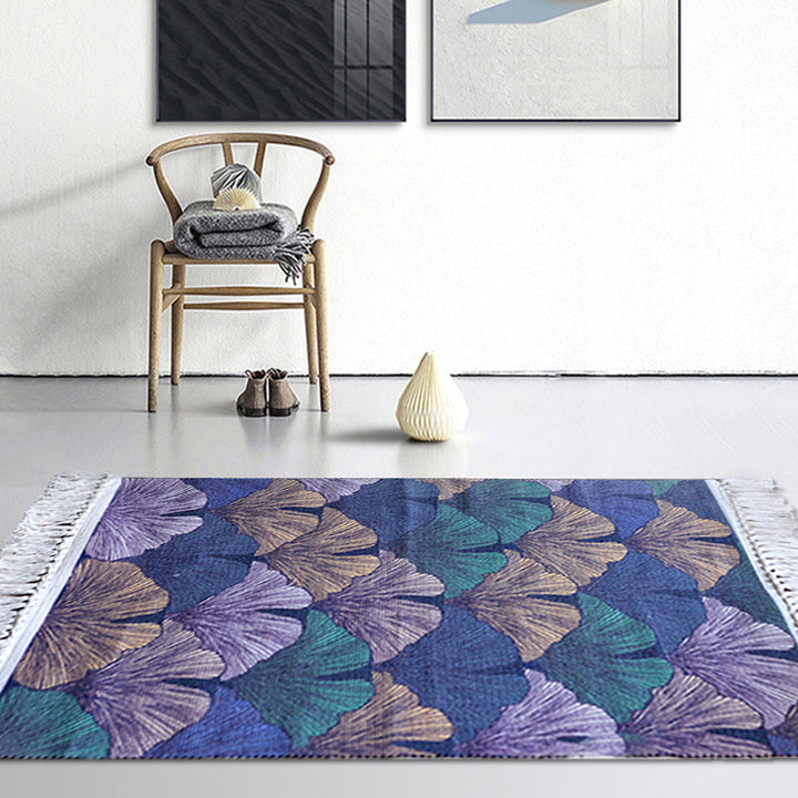 Lisslune | Stylish Leaf Pattern Carpet Multicolors Tropical Carpet Cotton Washable Non-Slip Pet-Friendly Carpet for Living Room